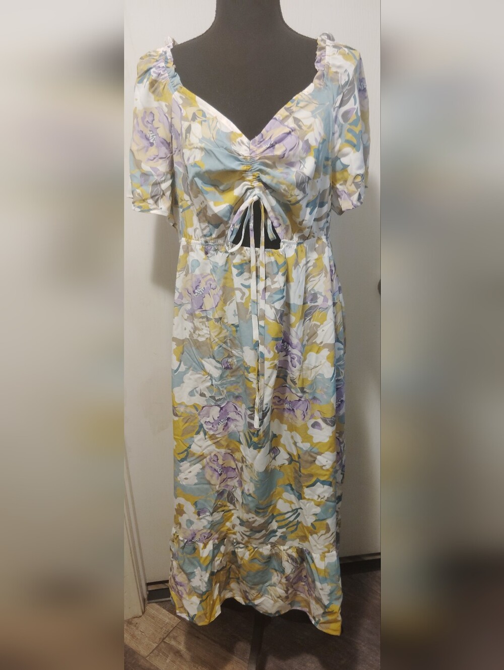 Pastel Multi Floral Drawstring Maxi Dress